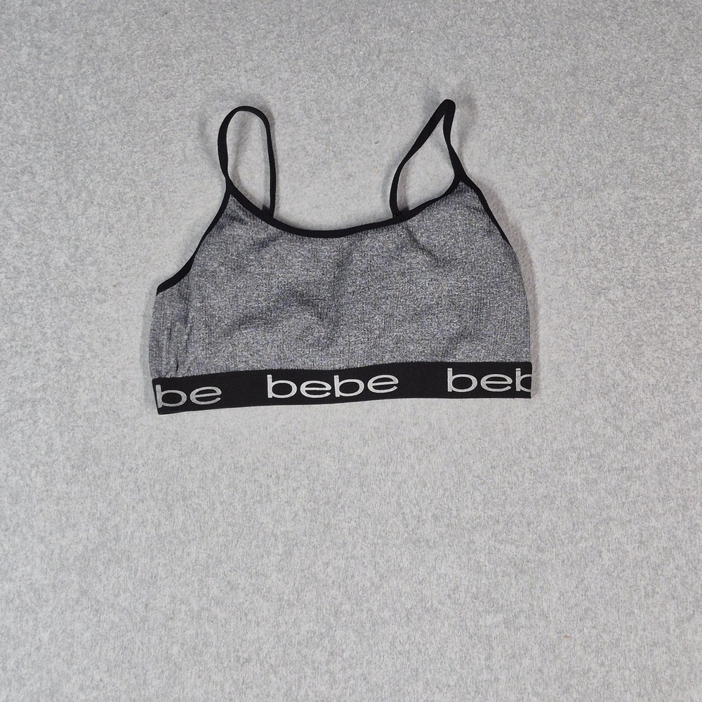 Bebe Women Bra Large Gray Bralette Wireless Knit Strap Pullover